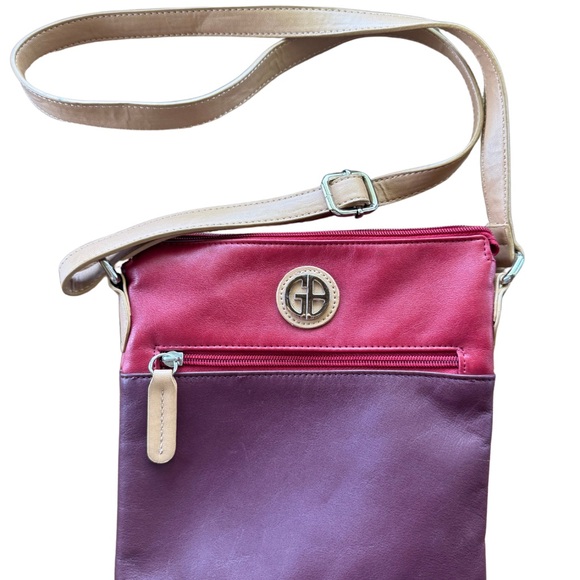 GIANI BERNINI Vintage Leather Crossbody Bag Red and Purple with Silver Hardware - Picture 1 of 4